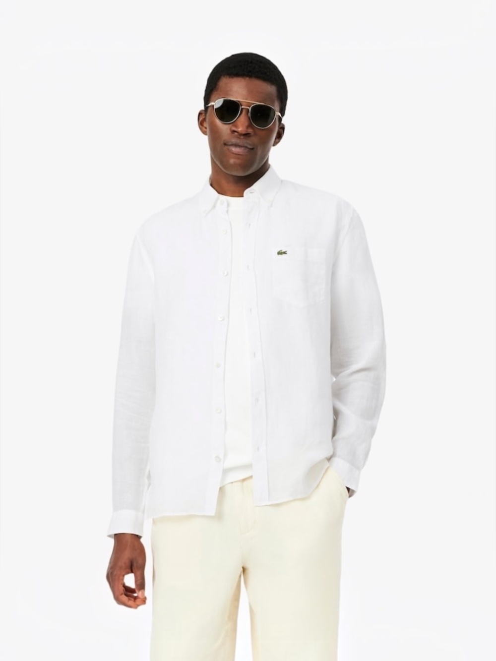 Lacoste Linen Shirt Mens White Regular Fit Button Down Long Sleeve US L/XL NWT